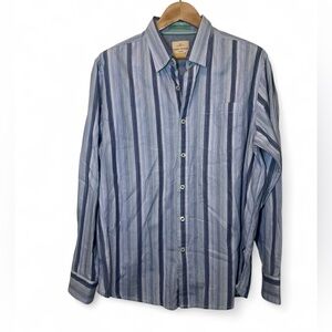 Tommy Bahama Jeans Long Sleeve Stripe Button‎ Up Shirt Purple Logo Large Preppy